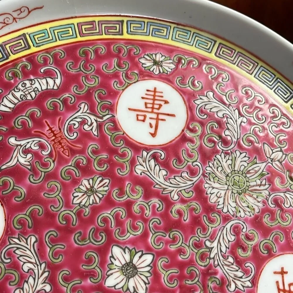 Chinese Mun Shou Everlasting long life stoneware colorful tea tray